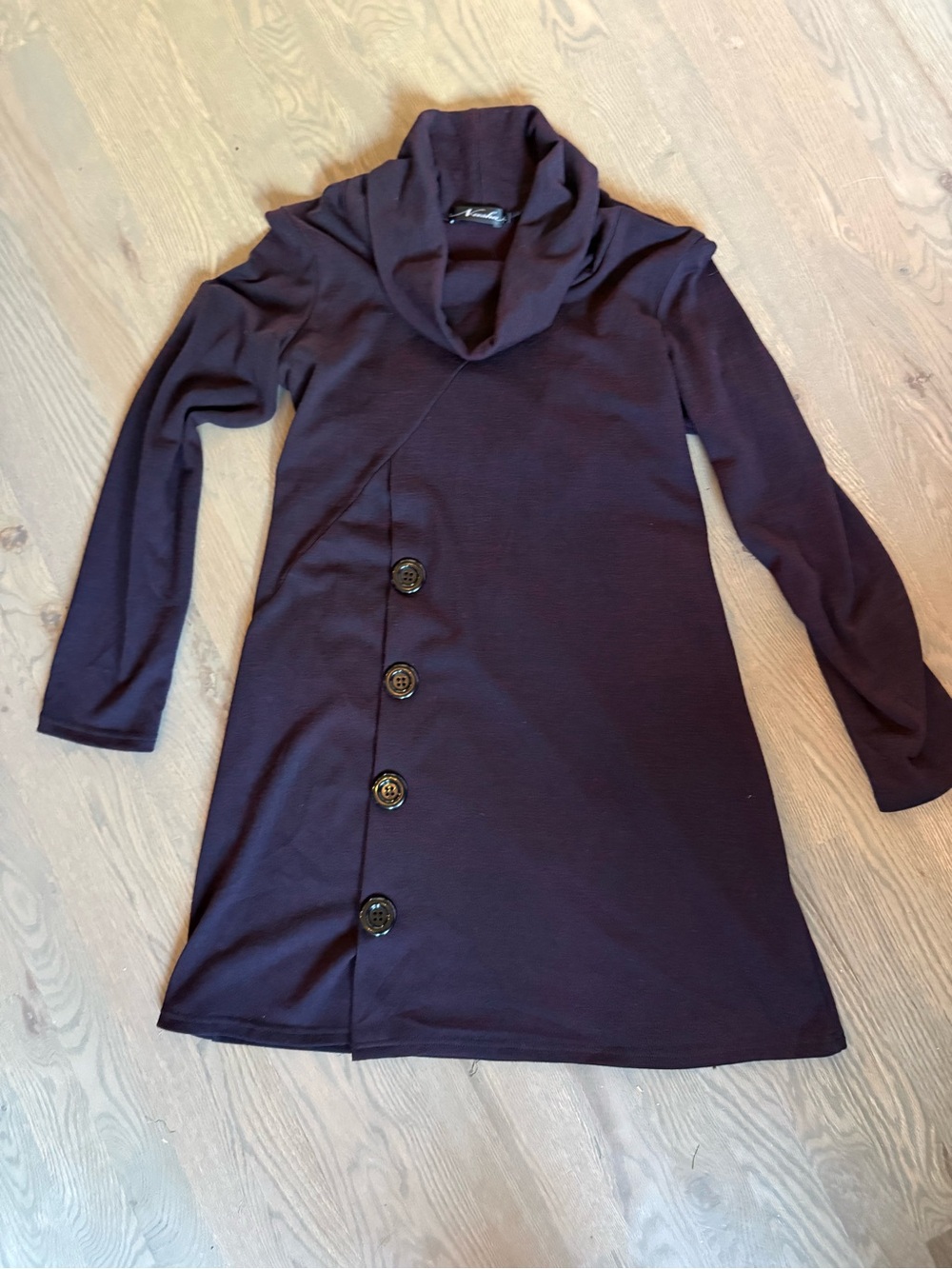 Cozy Button-Front Cowl Neck Tunic Sweater - Deep Plum
